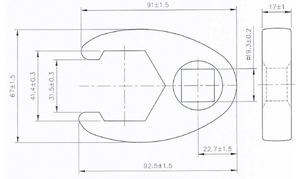 Hahnenfußschlüssel | Antrieb Innenvierkant 20 mm (3/4") | SW 41 mm
