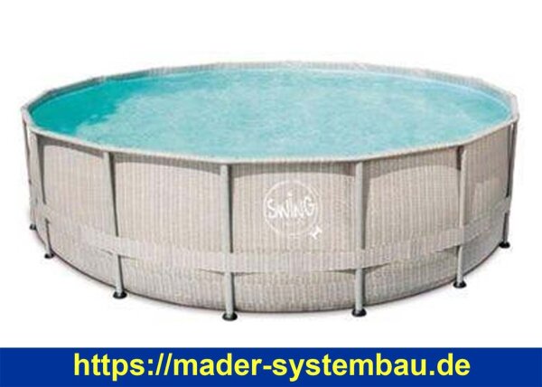 Frame Pool Ø 427 x 107 cm Rattanoptik Hellgrau