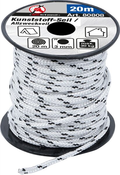Kunststoff-Seil / Allzweckseil | 3 mm x 20 m | schwarz / weiß