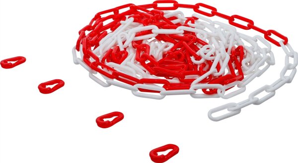 Absperrkette | rot / weiß | 4 Karabiner | Kunststoff | 7,5 m