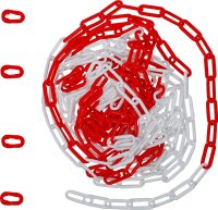 Absperrkette | rot / weiß | 4 Karabiner | Kunststoff | 7,5 m